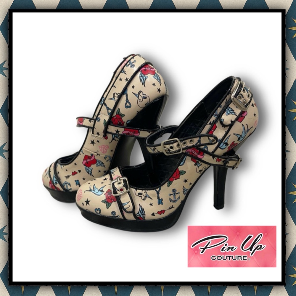 PINUP COUTURE Secret-14 Tattoo Print Heels